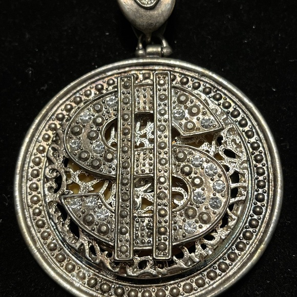 Silver Dollar Rhinestone Sign Pendant - Picture 9 of 17